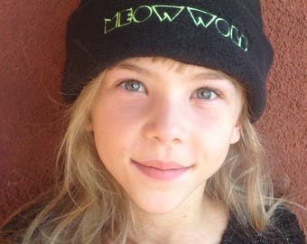 MeowWolf Kitty Ears Fleece Hat: Neon Green Embroidery