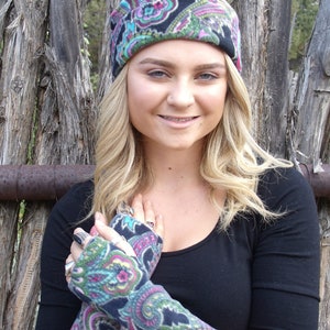 Fleece Wrist Warmers, Paisley Fleece Arm Warmers, Gifts for women, gifts for teens, texting gloves, machine washable, one size. image 4