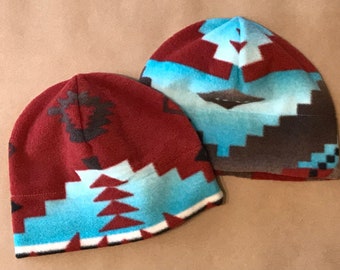 Cody Print Fleece Beanie: Southwestern Style Slouchy Hat