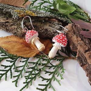 Red mushroom earrings Toadstool earrings Amanita earring Magic mushroom earring Mushroom jewelry Red quirky earring gift Whimsical mushrooms
