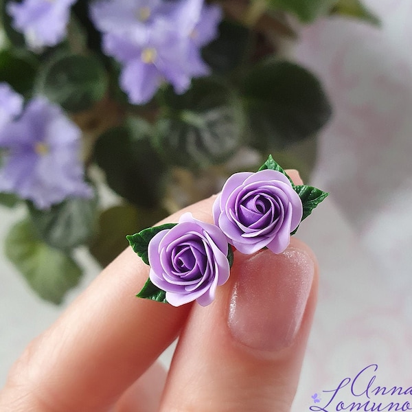 Light Purple roses stud earrings Light Violet Roses studs Purple floral earrings Light purple Roses gift Purple flowers earrings Roses studs