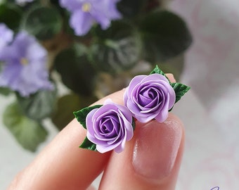 Light Purple roses stud earrings Light Violet Roses studs Purple floral earrings Light purple Roses gift Purple flowers earrings Roses studs