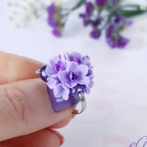 Purple Flower ring Violet Flower ring Lavender ring Purple Cocktail Ring Violet Adjustable Ring Violet Floral Ring Purple Statement Ring