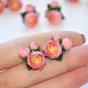 Pink Peach ombre earrings Peony stud earrings Peach peony earrings floral Pink Peach earrings Peach flowers earrings Peach flowers jewelry