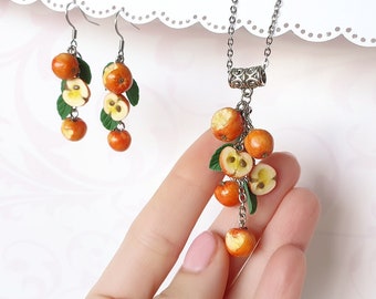 Apple earrings Fruit earrings Apple pendant Fruit pendant Summer earrings Miniature food earrings Fruit jewelry set Food earrings pendant