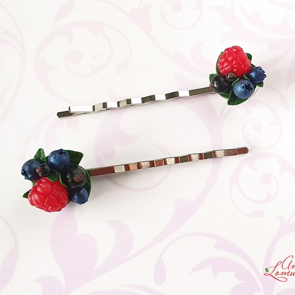 Berry hairpin Raspberries hairpin Berries hairpin Berry jewelry gift Present for girl Raspberries hair accessories gift Barrette for girls