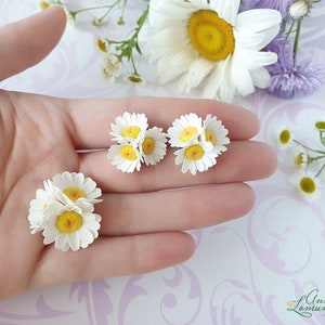 White daisy earrings and ring White chamomile jewelry set gift White daisy jewelry set  gift Chamomile flower earrings Chamomile wedding day