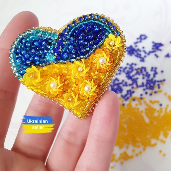 Ukraine heart brooch Ukraine flag Yellow and blue brooch Ukraine jewelry yellow and blue jewelry Ukrainian national brooch Ukraine shops