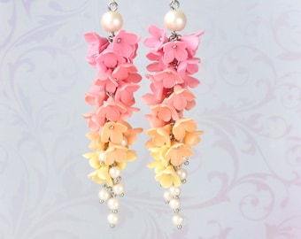 Pink peach Earring Ombre long earring Pink peach Ombre Earring Flower long earring Pink girlfriend gift Pink long earring Pink Ombre Jewelry