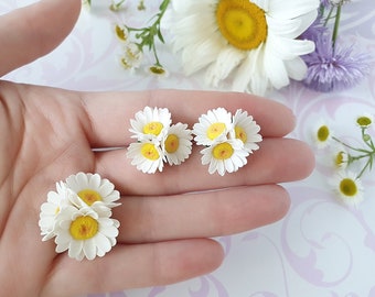 Boucles d’oreilles en marguerite blanche et bague Ensemble de bijoux en camomille blanche Cadeau Ensemble de bijoux en marguerite blanche Boucles d’oreilles en fleur de camomille Jour de mariage à la camomille