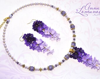 Parure de bijoux mauve Parure de bijoux fleur mauve Collier fleur mauve Collier fleur lilas Cadeau femme mauve Parure de bijoux lilas Collier violet