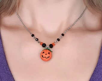 Halloween necklace Halloween pendant Orange pumpkin jewelry Halloween jewelry gift Unique pumpkin necklace Spooky pumpkin Halloween party