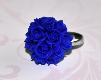 Royal blue ring Royal blue rose Bright blue ring Cobalt blue ring Adjustable blue ring Blue flower ring blue floral ring Blue Cocktail Ring