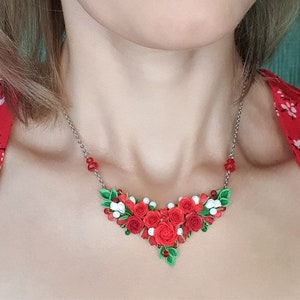 Red jewelry set Red rose jewelry set Bright jewelry set Red flower jewelry gift Red bridal jewelry Red rose necklace Red bridesmaids gift