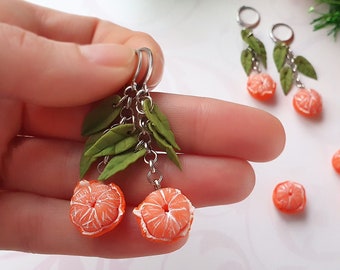 Winter earrings gift Tangerine earrings Orange mandarin earrings gift Mandarin fruit earrings Mandarin jewelry gift Food citrus earring gift