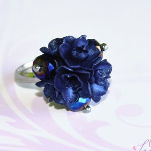 Dark Blue Ring Blue Cocktail Ring Adjustable Blue Ring Navy Blue Ring Blue Gemstone Ring Blue Floral Ring Statement Ring Blue Flower Ring