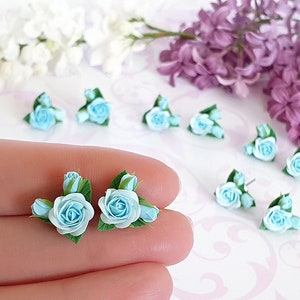 Light blue rose earrings Light blue stud earrings Blue flower earrings Rose everyday earrings Blue delicate earrings Romantic earrings gift