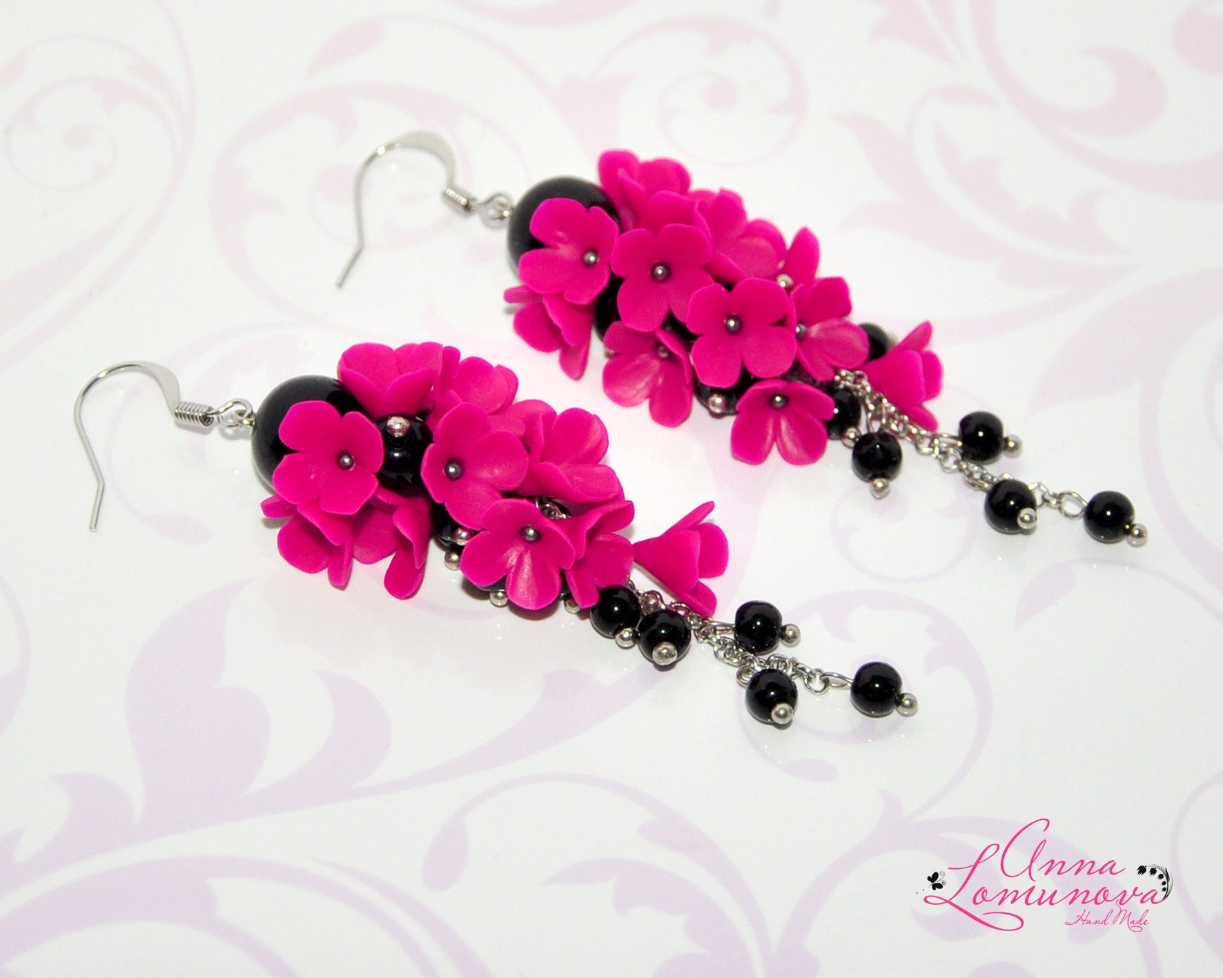 Black Pink Earrings Hot Pink Statement Earrings Hot Pink 