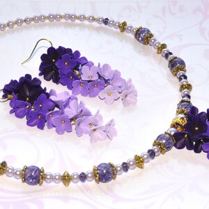 Parure de bijoux mauve Parure de bijoux fleur mauve Collier fleur mauve Collier fleur lilas Cadeau femme mauve Parure de bijoux lilas Collier violet image 6