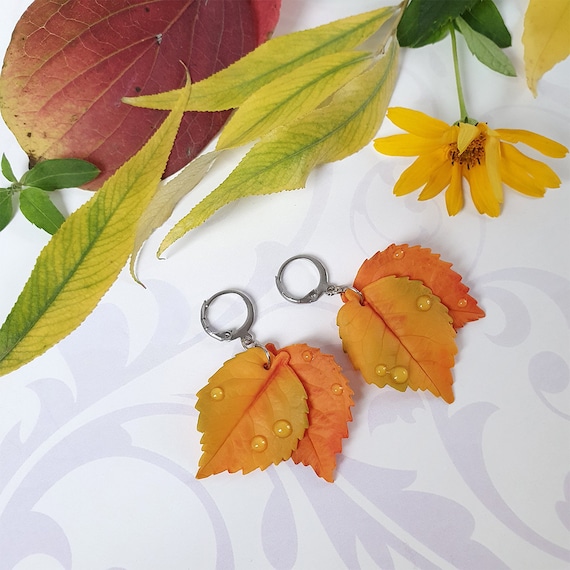 Autumn leaves earrings Fall gift Real leaf earrings Unique earrings Drop leaves earrings Autumn jewelry Fall earrings Botanical earrings