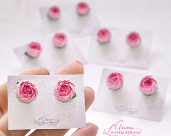 Peony stud earrings Pink peony earrings Pink peony jewelry Peonies earrings Flower  stud earrings Floral stud earrings Pink peony stud
