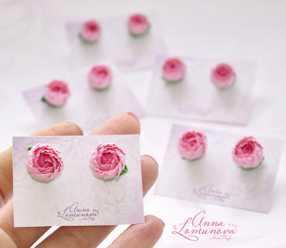 Peony stud earrings Pink peony earrings Pink peony jewelry Peonies earrings Flower  stud earrings Floral stud earrings Pink peony stud