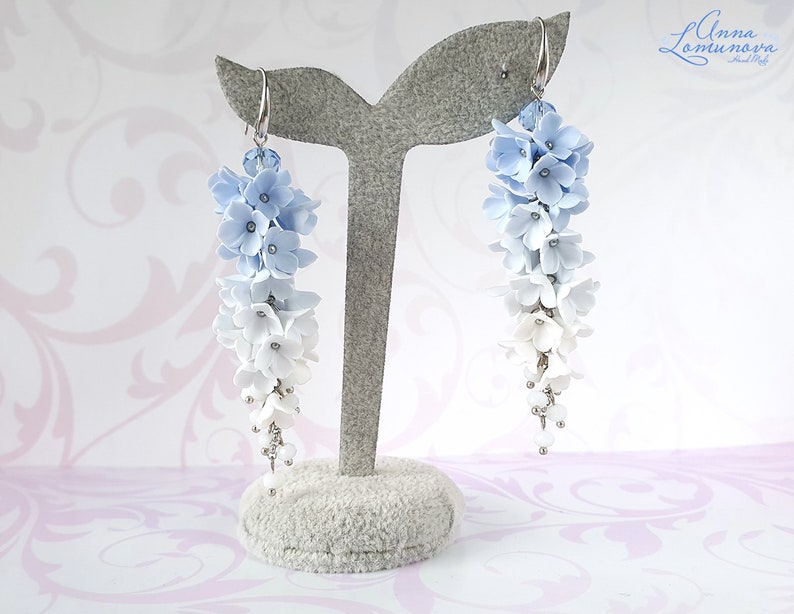 Light Blue Bridal Earrings Blue Flower Earrings Light Blue Etsy