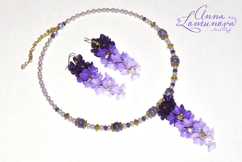 Parure de bijoux mauve Parure de bijoux fleur mauve Collier fleur mauve Collier fleur lilas Cadeau femme mauve Parure de bijoux lilas Collier violet image 9