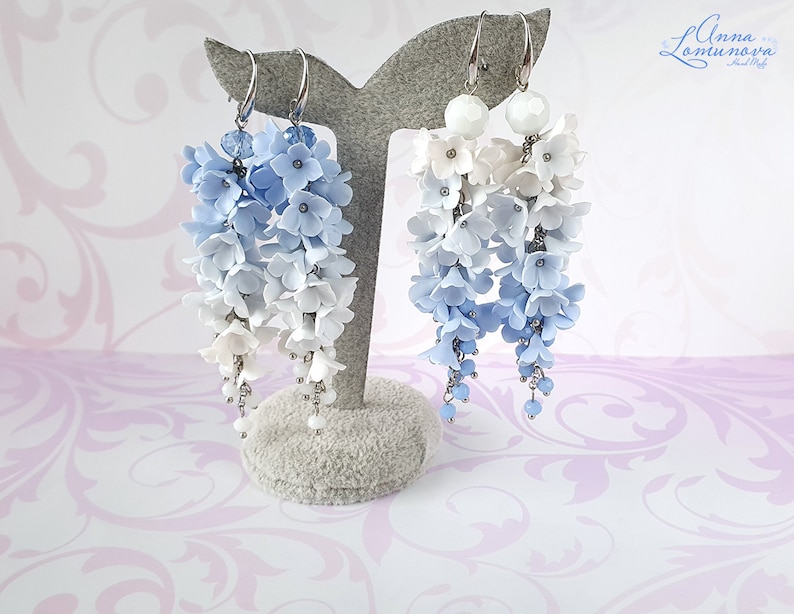 Light Blue Bridal Earrings Blue Flower Earrings Light Blue Etsy