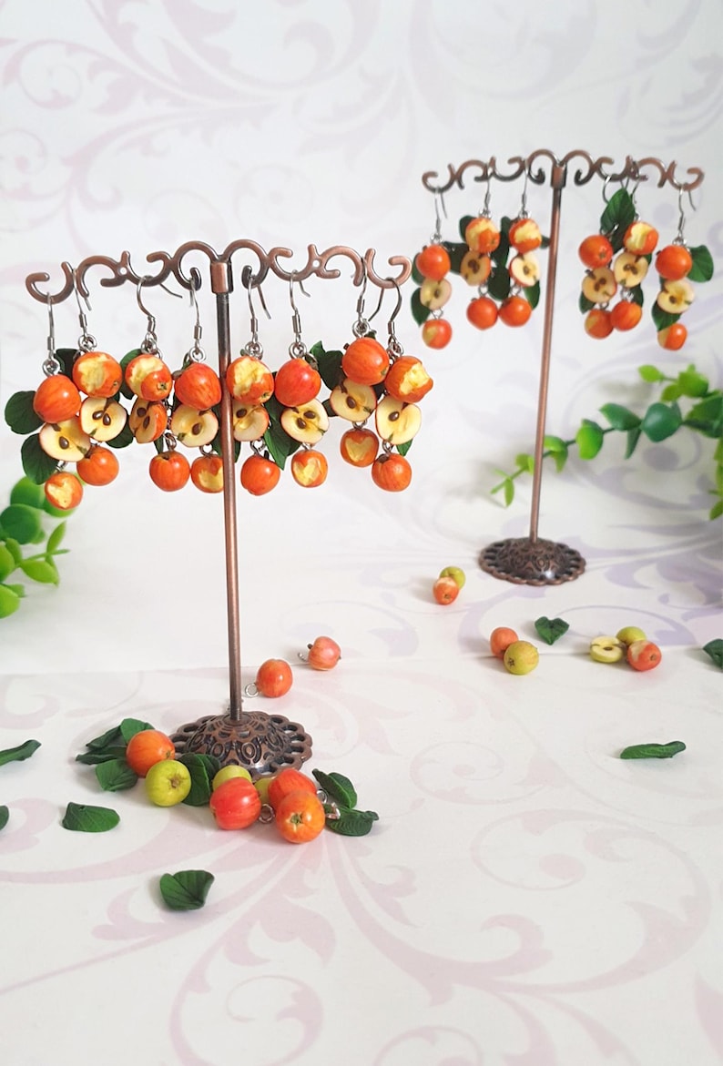 Apple earrings Fruit earrings Summer earrings Miniature food earrings Fruit jewelry gift Food earrings image 4