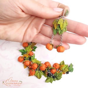 Pumpkin long earrings Halloween earrings gift Halloween party Pumpkin jewelry gift Autumn earrings Cute pumpkin earrings Vegetable earrings