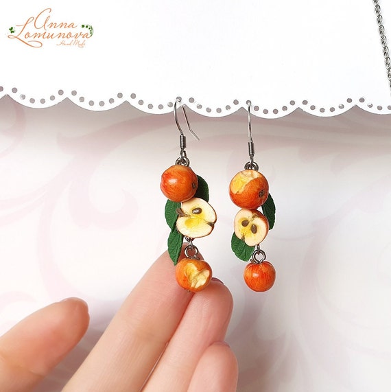 Apple earrings Fruit earrings Summer earrings Miniature food earrings Fruit jewelry gift Food earrings