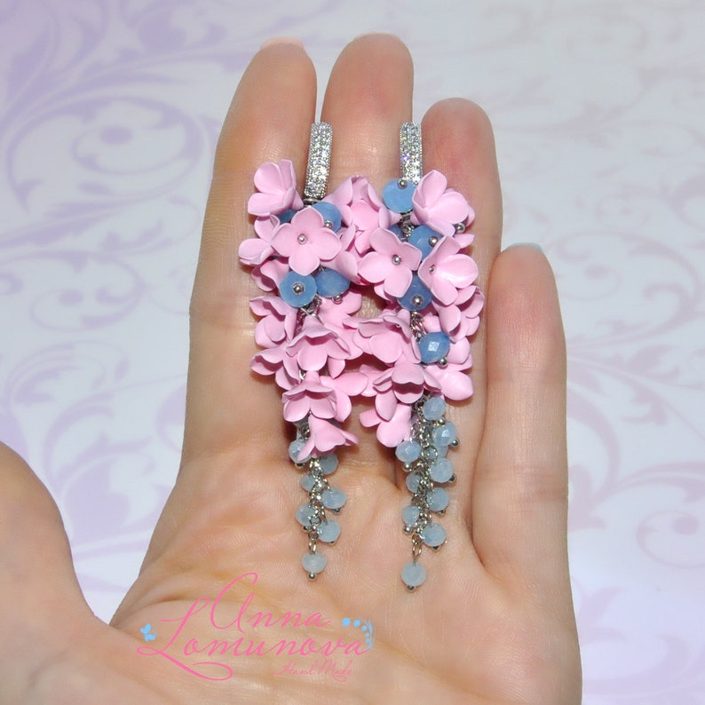 Blue Pink Long Earring Pink Girlfriend Gift Light Pink Earring Etsy