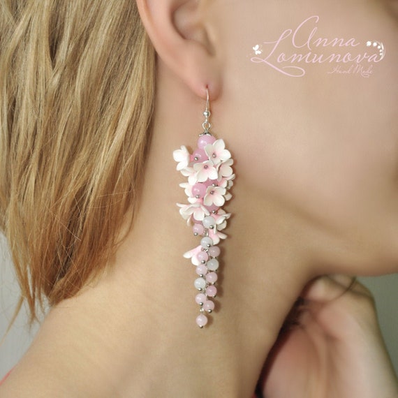 Blush Pink Earrings Bridal Pink Earrings Floral Bridal Earrings