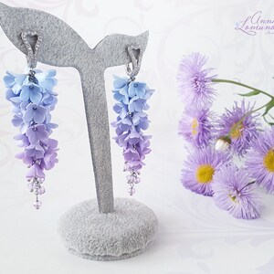 Ombre Earrings Blue Purple Ombre Earrings Flower Long Earrings Floral ...