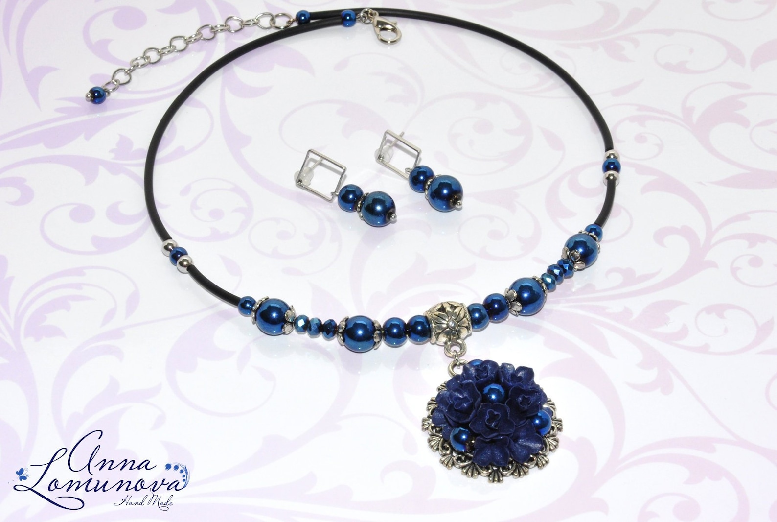 Navy Blue Jewelry Set Navy Blue Statement Necklace Navy Blue Etsy
