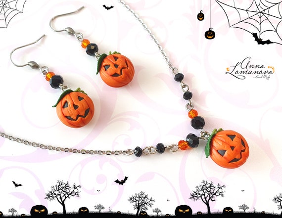 SHERCHPRY Halloween Schmuckset - Kürbis Ohrringe & Halskette Für Damen