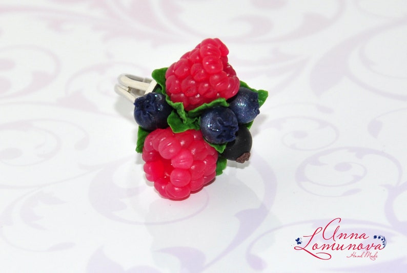 Berry Clusters Rings Raspberries Cocktail Ring Berries Adjustable Ring Fruit Jewelry Ring ...