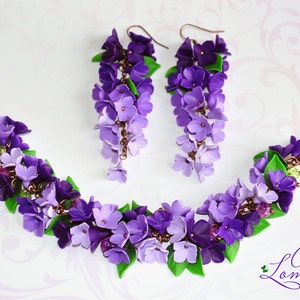 Amethyst gift jewelry Amethyst jewelry for wife Purple Jewelry Set Purple Bracelet Flower Bracelet Earring Spring Jewelry Flower Jewelry set