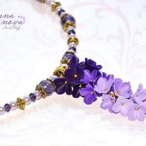 Parure de bijoux mauve Parure de bijoux fleur mauve Collier fleur mauve Collier fleur lilas Cadeau femme mauve Parure de bijoux lilas Collier violet image 3