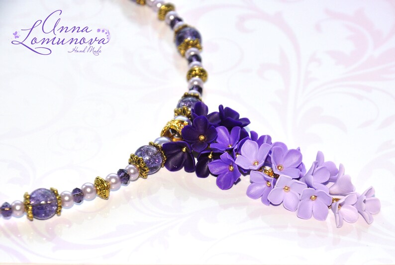 Parure de bijoux mauve Parure de bijoux fleur mauve Collier fleur mauve Collier fleur lilas Cadeau femme mauve Parure de bijoux lilas Collier violet image 3