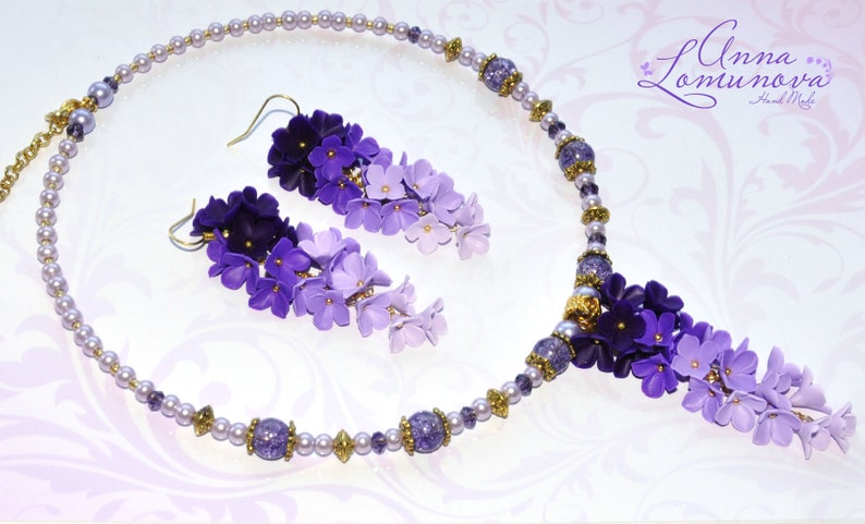 Parure de bijoux mauve Parure de bijoux fleur mauve Collier fleur mauve Collier fleur lilas Cadeau femme mauve Parure de bijoux lilas Collier violet image 4