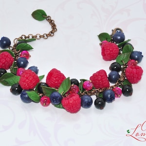 Berries jewelry set Bracelet Sister gift Wife bracelet gift Raspberries bracelet gift Blueberry earrings Berry jewelry gift Juicy jewelry