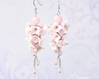 Blush pink long earrings Light Pink bridal earrings Pale pink earrings Light pink long earrings Pink Bridesmaid earrings Pastel pink earring