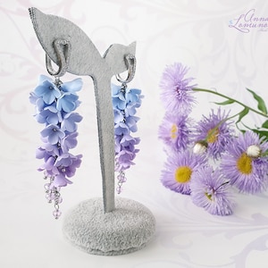 Ombre Earrings Blue Purple Ombre Earrings Flower Long Earrings Floral ...