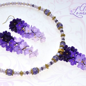 Parure de bijoux mauve Parure de bijoux fleur mauve Collier fleur mauve Collier fleur lilas Cadeau femme mauve Parure de bijoux lilas Collier violet image 5