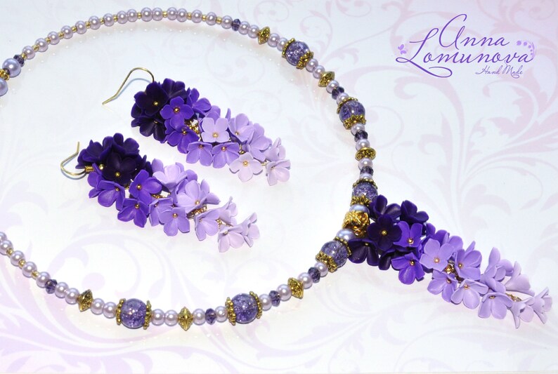 Parure de bijoux mauve Parure de bijoux fleur mauve Collier fleur mauve Collier fleur lilas Cadeau femme mauve Parure de bijoux lilas Collier violet image 5