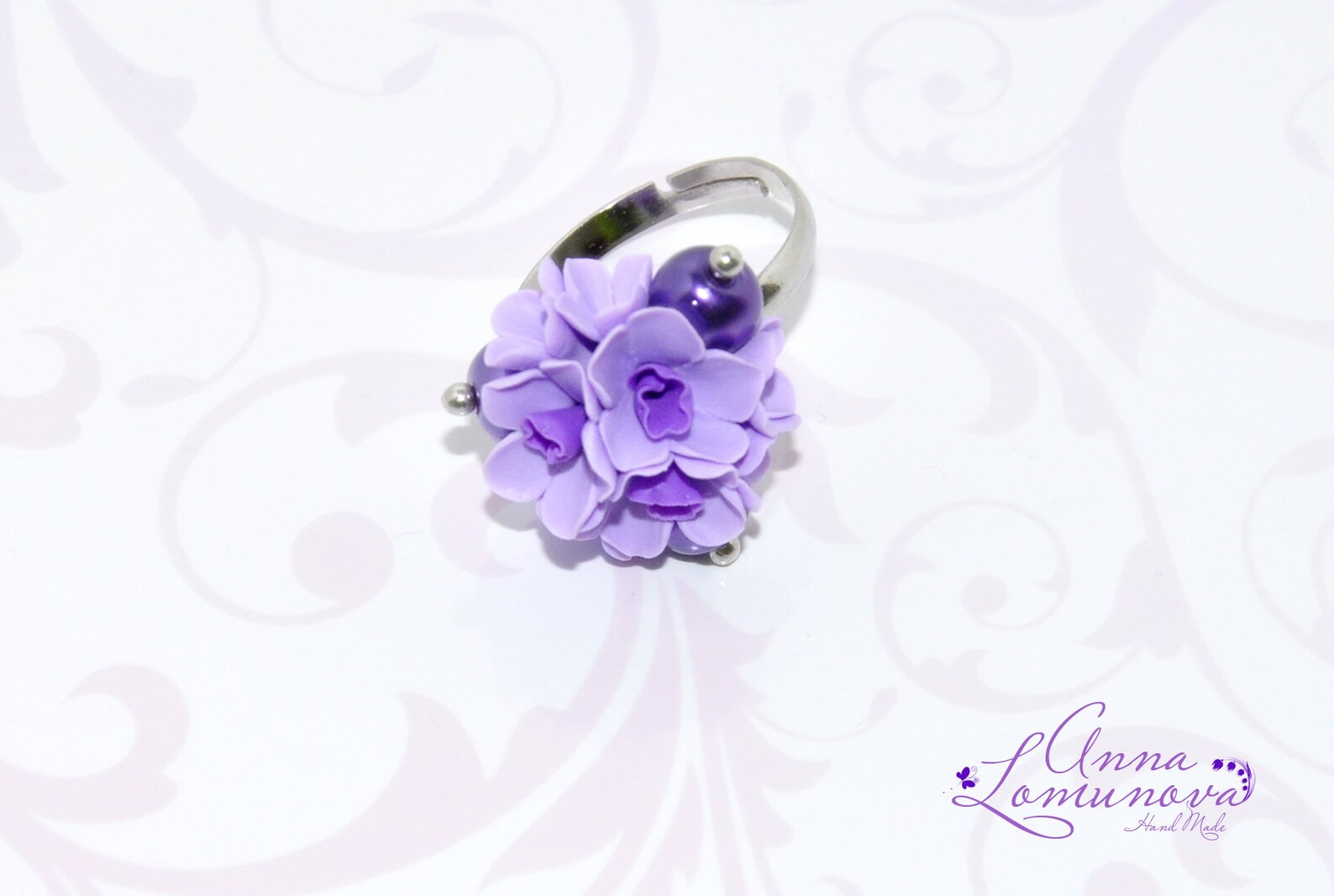 Purple Flower Ring Violet Flower Ring Lavender Ring Purple Etsy