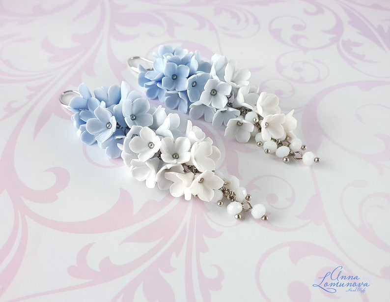 Light Blue Bridal Earrings Blue Flower Earrings Light Blue Etsy