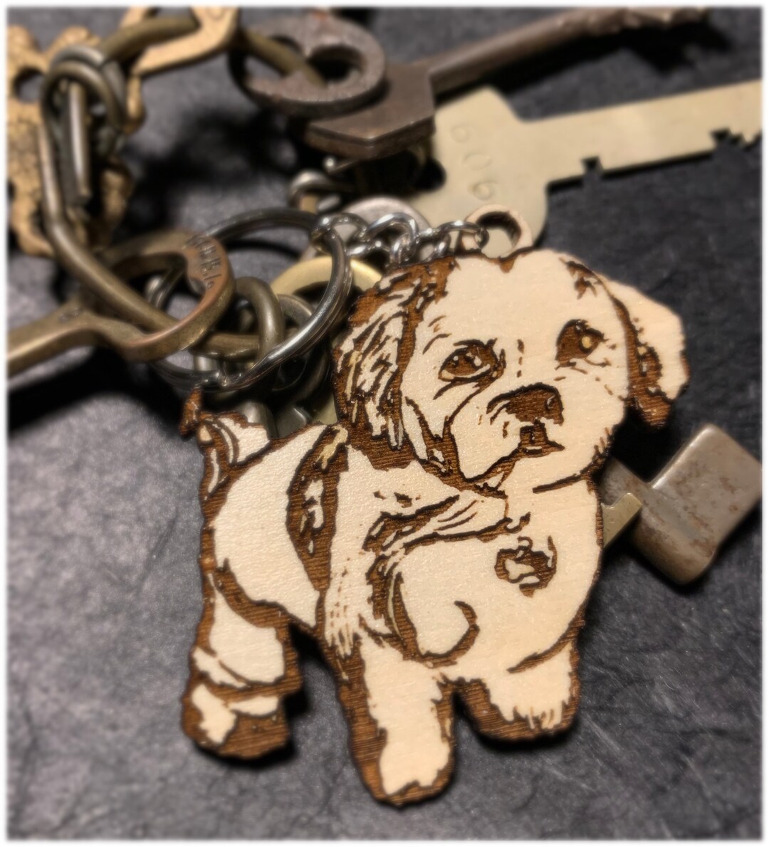 Wooden Pet Portrait Keychain Etsy